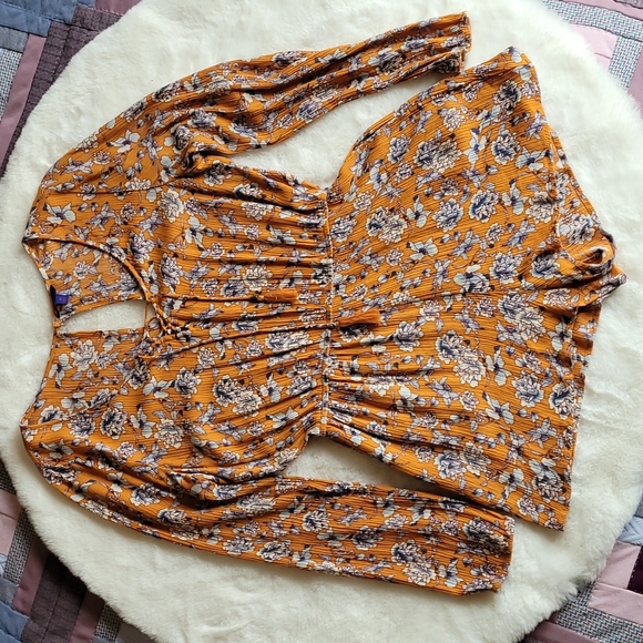Aeropastle Mustard Yellow Floral Bohemian Hippie Long Sleeve Romper Medium - Picture 1 of 11